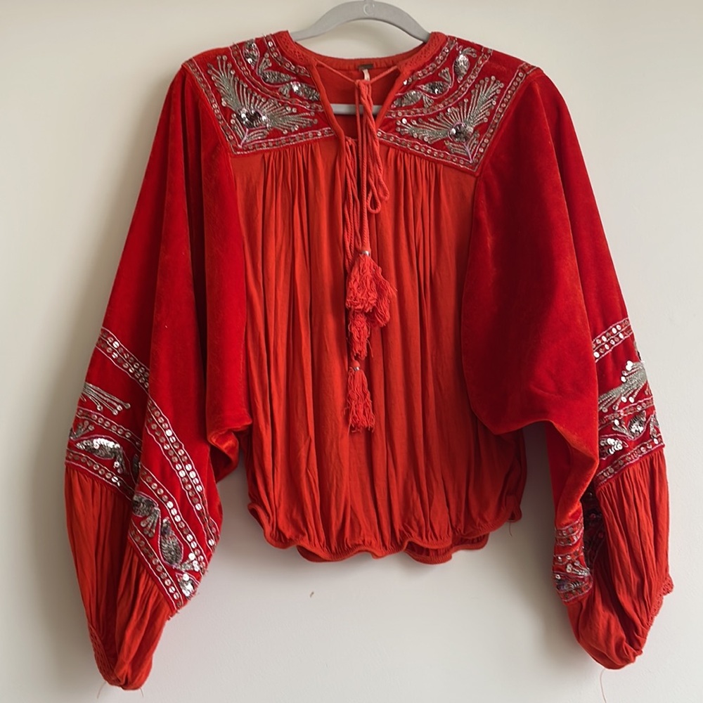 Red velvet Matador bull fighter sequin top with tassels! Amazing!